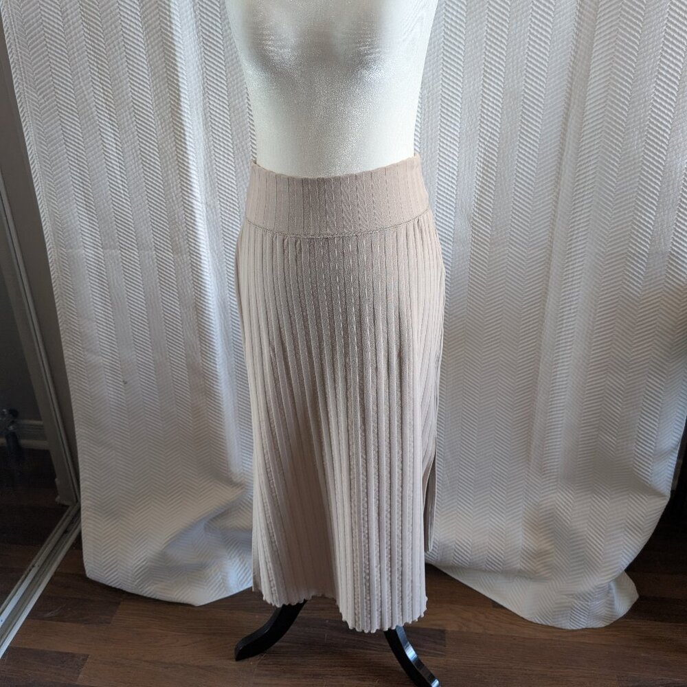Offline by Aerie OG Groove Midi Skirt Ribbed Side Slits Small Neutral Stretchy